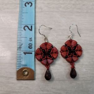 Red and Black Hand-Beaded Earrings